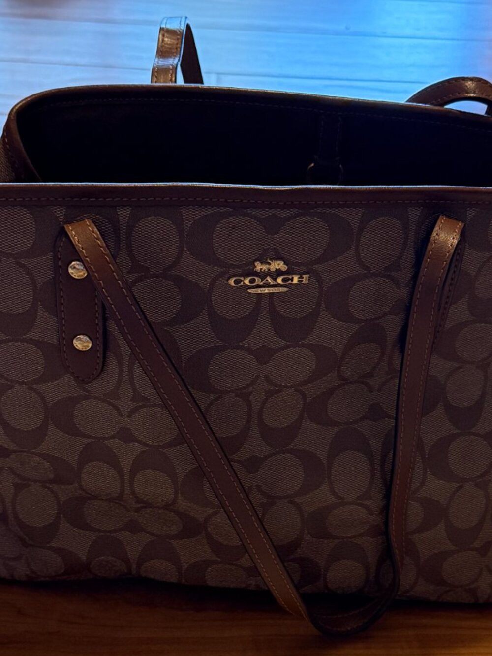 Coach Drawstring Carryall Signature Canvas Khaki Brown Shoulder Bag F57842